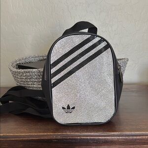 Adidas Black and Silver Rhinestone Backpack EUC